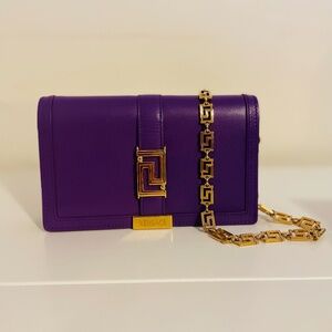 Versace Greca Goddess Mini Bag, dark purple with chain-link shoulder strap